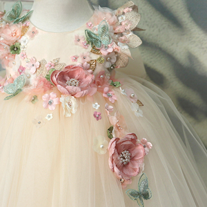 Vestito Estivo per Bambina <span class=keywords><strong>con</strong></span> Fiori 3D Principessa Schiena Scoperta Verde <span class=keywords><strong>con</strong></span> Farfalla 3D e Grande Fiocco per Compleanno - Product Image 4