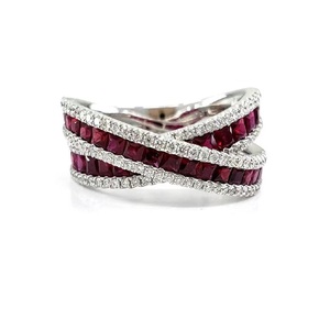 Bijoux fins Brillant Haute qualité Or blanc massif 18 carats Véritable diamant princesse Pierre précieuse rubis du Sri Lanka Bague torsadée pour fille - Product Image 1