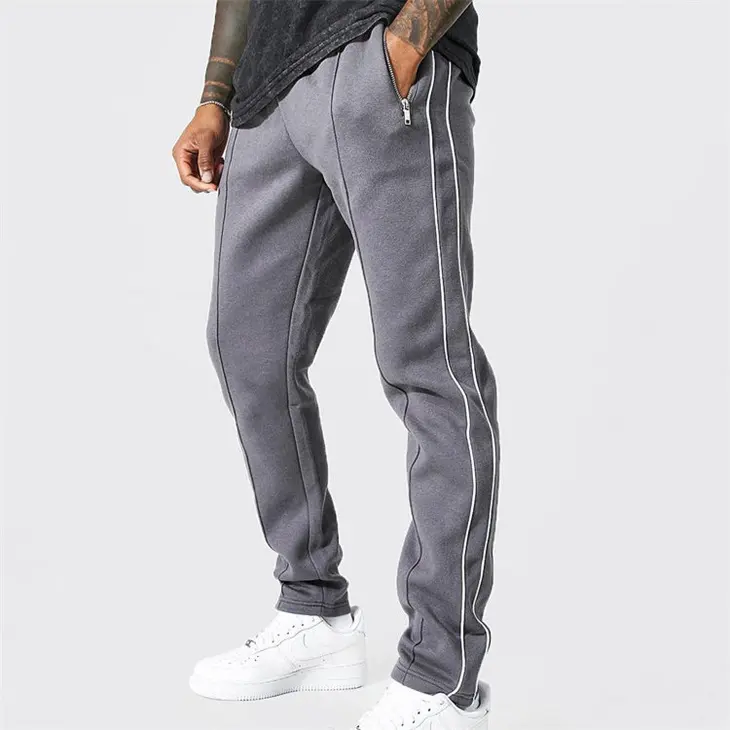Custom Men's Gray Color Training Sports Slim Fit Stripe Sweatpants Skinny Jogger Pants