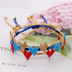 Fashionable punk simple lady beads jewelry loving heart handmade woven miyuki bracelet for women