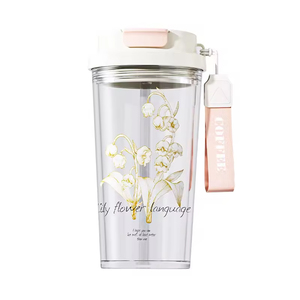 Vasos de Plástico Transparente con Estampado Floral Personalizado al por Mayor, Tazas de Café con Asa y Tapa, Aptos para Lavavajillas y Agua Hirviendo, Unisex - Product Image 5
