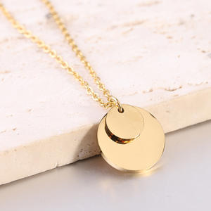 Dainty Ciondolo a disco lucidato in acciaio inox oro bianco piatto rotondo ciondolo collana iniziale incisione gioielli - Product Image 5