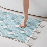 Paillasson au design artistique, tapis de sol tufté imprimé sur mesure avec pompons, motif losanges