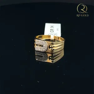 Trendy <b>mens</b> gold <b>ring</b> with curved diamond design unique modern style durable finish perfect for daily wear and special occasions - Product Image 1