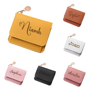 Personalized Name Fashion Women <b>Wallet</b> Custom Slim Trifold Leather Purse Back Zipper Pendant <b>Engraved</b> Solid Color Small Credit - Product Image 1
