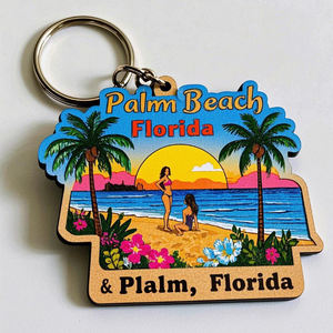 Nieuw Aangekomen Op Maat Gekleurde Geschilderde Gedrukte Florida Vakantie Strandhout Sleutelhanger Reizen Souvenir Decoraties - Product Image 4