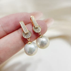 22696DIY <b>Pearl</b> Accessories S925 <b>Silver</b> Earnail Empty Stand Gold <b>Silver</b> Jewelry <b>Earrings</b> with 9-13mm Round - Product Image 1