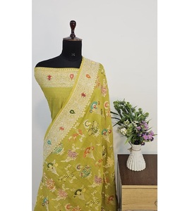 Sari de luxe en Georgette de Tussur pur, semi-authentique, fait main, motifs Tilfi Meena, élégant, multicolore, riche design Banarasi, pour soirée - Product Image 1