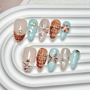 Uñas Postizas Acrílicas TSZS 3D de Verano, Estilo <span class=keywords><strong>Playa</strong></span>, Alta Calidad, 100% Hechas a Mano, Cortas, Forma Almendrada, 10 Piezas, Brillantes, Reutilizables - Product Image 4