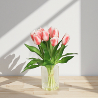 Pot pohon Tulip buatan 34cm, 10 bunga plastik dengan sentuhan nyata untuk acara ulang tahun