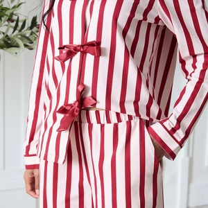 Beefey Nuovi Arrivi Vendita Calda Elegante Set Pigiama da <span class=keywords><strong>Donna</strong></span> con Maniche Lunghe e Pantaloni Scollo a V Vita Elastica Traspirante con Fiocco Frontale Confortevole - Product Image 3