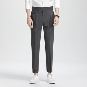 TONGYANG British Style Men High Waist Casual Dress Pant Belt Design Slim <strong>Trousers</strong> Formal Office Social Party Dress Suit Pants - Product Image 5