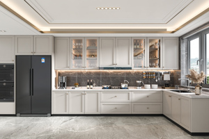 Meubles de <span class=keywords><strong>cuisine</strong></span> haut de gamme en L sur mesure avec panneaux <span class=keywords><strong>Egger</strong></span>, finition mate et meuble d'appareils intégré pour <span class=keywords><strong>cuisine</strong></span> de villa - Product Image 5