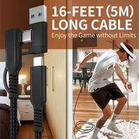 Câble de liaison USB 3.0 haute vitesse 2-en-1 pour transfert de données stable, 16 pieds, compatible avec les casques VR, le gaming et Quest