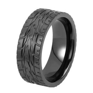 Bague en zirconium noir de 8 mm à motif de <span class=keywords><strong>bande</strong></span> de roulement pour homme, style punk, motard, alliance, cadeau de bijoux - Product Image 2