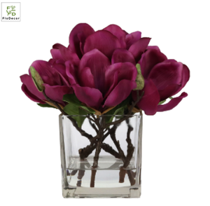 Arreglo Floral de Magnolia Artificial Personalizado de Alta Calidad <span class=keywords><strong>con</strong></span> Jarrón Cuadrado y Agua para Decoración del Hogar y Hoteles - Product Image 5