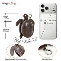 Porte-monnaie vintage en cuir pleine fleur, motif animal (crabe et tortue), mini pochette zippée portable, porte-clés et écouteurs, accessoire de sac
