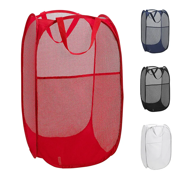 Amazon Pop-up Clothes Hampers Popup Laundry Hamper Hot Sale Folding with Portable Handle Collapsible Mesh Home Laundry Storage