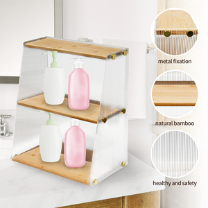 Encimera organizadora de baño con soporte elevador de exhibición de madera Estante de mostrador de bambú de 2 niveles para sala de estar - Product Image 6