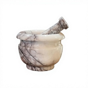 Pilon et mortier en marbre de qualité supérieure, forme ronde design, pour la cuisine, idéal pour écraser le gingembre et l'ail. - Product Image 1