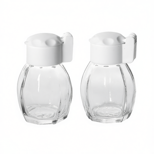 Juego de salero y pimentero de 2 piezas de vidrio con tapa blanca para uso en la cocina - Product Image 2