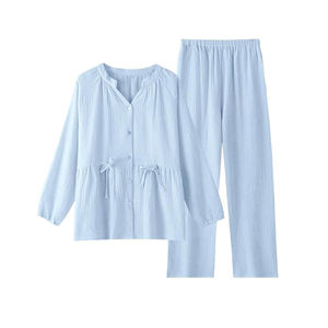 春秋 コットンガーゼ 無地 ゆったり 通気性 レディース 長袖 パジャマ - Product Image 6