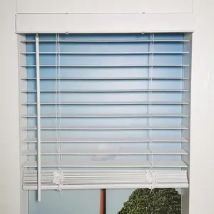 Tirai jendela Venetian kayu imitasi PVC 2 inci semi-otomatis