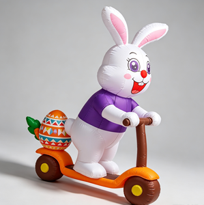 Cute Inflatable Easter Bunny On Scooter With Colorful <b>Egg</b> For Home Garden Storefront And Seasonal Holiday Decoration - Product Image 6