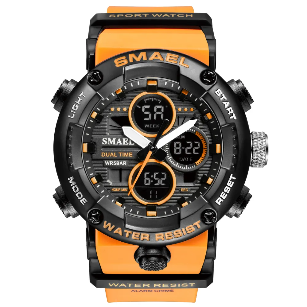 주황색 색깔 5ATM 남자를 위한 방수 주 전시 스포츠 디지털 방식으로 시계