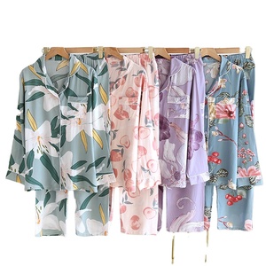 <span class=keywords><strong>Pigiama</strong></span> all'ingrosso Set fiore stampa <span class=keywords><strong>cotone</strong></span> <span class=keywords><strong>pigiama</strong></span> donna <span class=keywords><strong>pigiama</strong></span> ragazza - Product Image 2