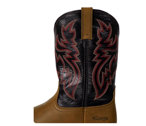 Bottes de cowboy personnalisées par le fabricant, en cuir marron et noir bicolore, avec motif flamme brodé <span class=keywords><strong>rouge</strong></span> et bout carré - Product Image 4