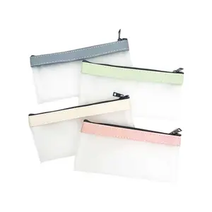 Schlussverkauf süßigkeiten farbe klar PVC wiederverwendbar bleistift reißverschluss kunststoff kosmetik pinsel tasche multifunktional tragbarer clutch mädchen makeup tasche