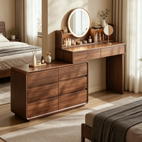 Table de toilette haut de gamme en bois massif avec miroir LED intelligent 3 couleurs et 3 tiroirs, grand rangement, pour chambre à coucher