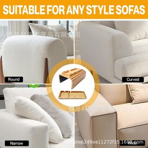 Bamboo Sofa Armrest Tray Natural Wood Color <b>Foldable</b> <b>Wooden</b> <b>Table</b> For Home Use - Product Image 4