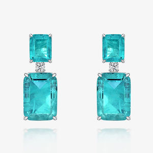 <span class=keywords><strong>Orecchini</strong></span> Pendenti <span class=keywords><strong>Rettangolari</strong></span> in <span class=keywords><strong>Argento</strong></span> Sterling 925 con Tormalina Paraiba Blu Sintetica - Product Image 1