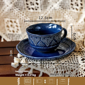 Tasse en céramique rétro de style européen avec relief, ensemble haut de gamme tasse et soucoupe pour le thé de l'après-midi, tasse à café - Product Image 4