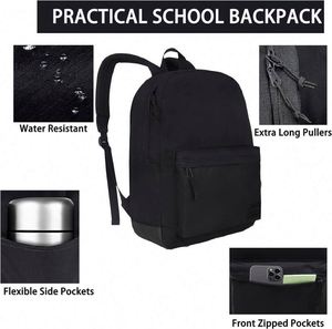 Mochila ligera informal para portátil con puerto de carga USB para hombres y mujeres, mochila para la universidad (negro completo) - Product Image 4
