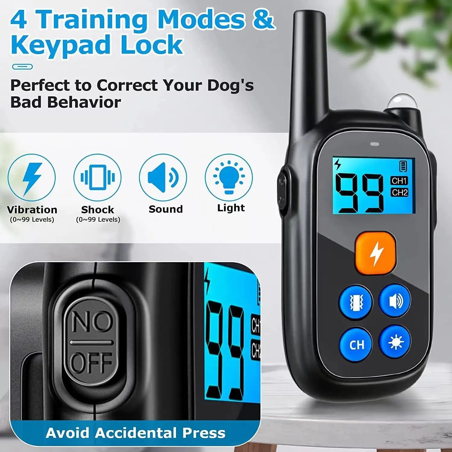 Kerah pelatihan anjing, kerah kejutan cerdas jarak jauh dengan 3 mode latihan peredam kejut anjing elektrik tahan air untuk anjing