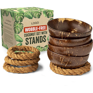 Ensembles de bols de service de salade de fruits en bois poli 100% naturel, bols de coquille de noix de coco sculptés à la main ensemble de <span class=keywords><strong>couverts</strong></span> - Product Image 2