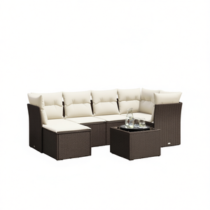 Brown <b>Rattan</b> Garden <b>Sofa</b> Set 6 Seater Outdoor Furniture Weather Resistant Contemporary Design - Product Image 1