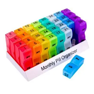 Caja de plástico portátil para guardar pastillas, organizador de pastillas de viaje, 31 + 1 mes, AM PM, regalo promocional