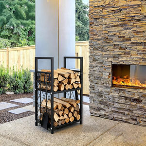 Estante de Almacenamiento de Madera y Metal Resistente, Juego de 4 Herramientas <span class=keywords><strong>para</strong></span> Chimenea, Soporte <span class=keywords><strong>para</strong></span> Leños, Estante <span class=keywords><strong>para</strong></span> Leña - Product Image 1