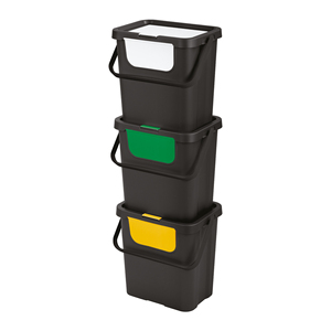 Moda Double Waste <b>Bins</b> Set Of <b>3</b> With Colored Lids And Front Doors For Kitchen Recycling <b>Storage</b> - Product Image 1