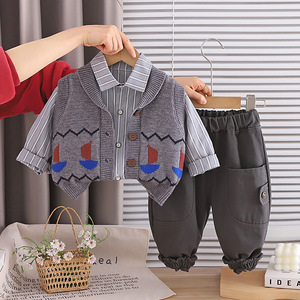 Ensemble trois pièces en coton style coréen pour garçons 2026 : pull, tenue de <span class=keywords><strong>marin</strong></span> et gilet pour bébés garçons et enfants - Product Image 4
