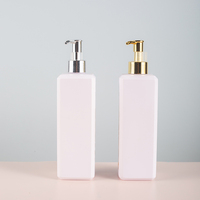 Bouteille de soin capillaire carrée rose personnalisée avec pompe dorée ou argentée de haute qualité, 500 ml, en plastique à côtés droits