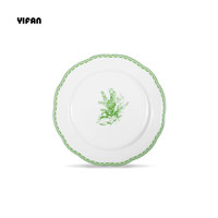 Service de vaisselle vintage en porcelaine céramique haut de gamme, couleur vert élégant, motif muguet, pour mariage et restaurant