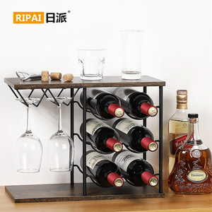 Ripai Wine <b>Rack</b> Wooden Base With Glass Holder Modern Style For Kitchen <b>Bar</b> Party Use - Product Image 2
