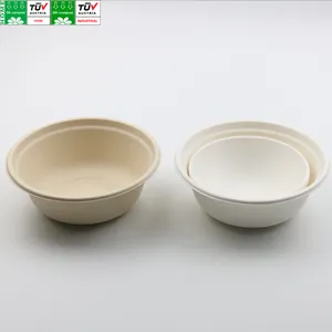 Microwavable Pfas Eco Friendly Biodegradable Bagasse Pulp Bowl Sugar Cane Takeaway Round Disposable 16 32 Oz Salad Bowl With Lid