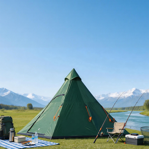 Tente de camping pyramide hexagonale imperméable en polyester avec sol en PE pour la famille, la pêche, les pique-niques, les festivals en plein air et les abris de jardin - Product Image 3