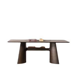 Ensemble de table et chaises de salle à manger rectangulaires en bois de couleur fumée, style minimaliste italien, 6 places, démontage requis, mobilier moderne pour la maison et les restaurants - Product Image 5